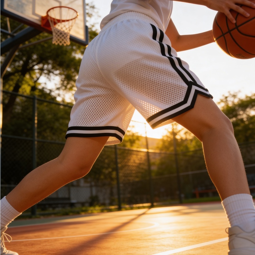 White Basketball Shorts with Black Stripes